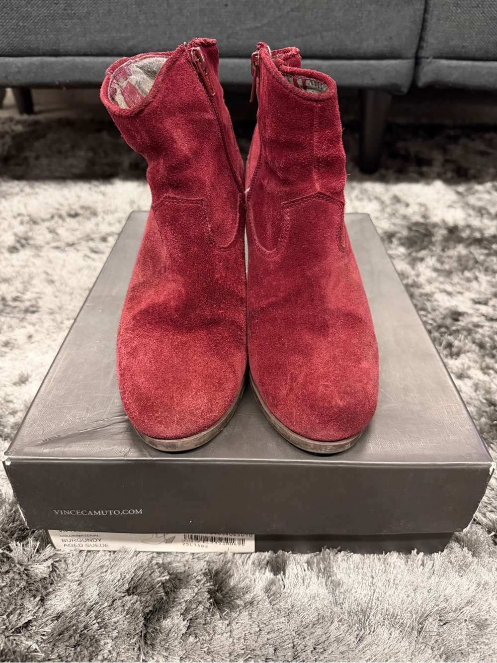 Vince Camuto Wine Red Suede Ankle Booties